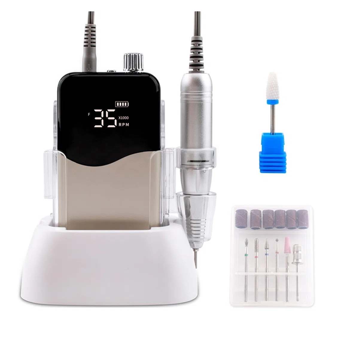 Foret à ongles électrique Wave de bureau sans fil 35 000 tr/min pour manucure, pédicure, batterie rechargeable, outils professionnels sans fil, doré-A