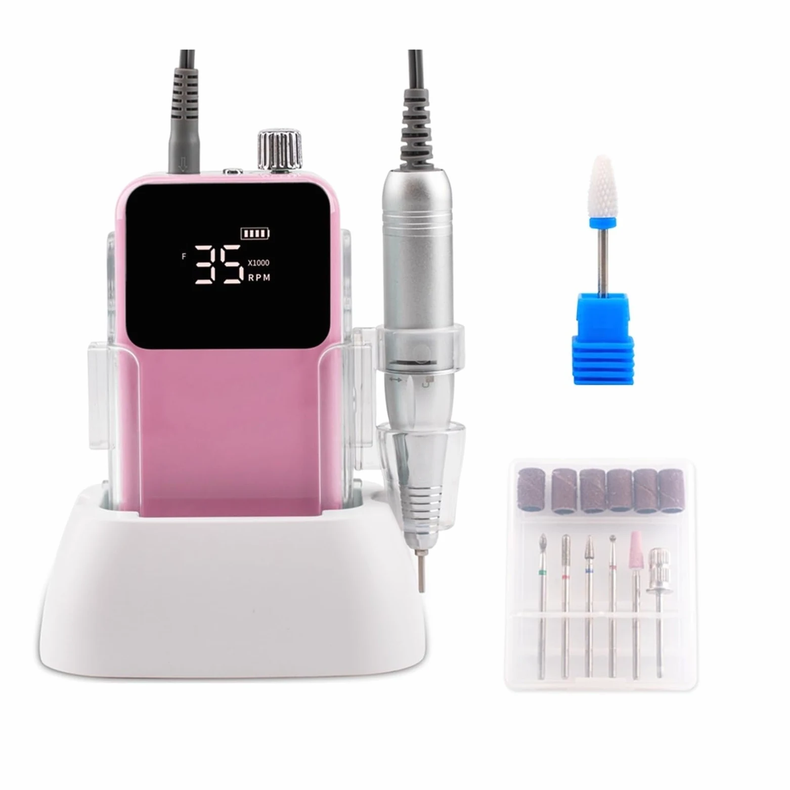 Roze-A - Ponceuse à ongles professionnelle rechargeable - Base de bureau - Manucure électrique - Lime à ongles pédicure - Perceuse sans fil pour bricolage à la maison ou au salon de coiffure