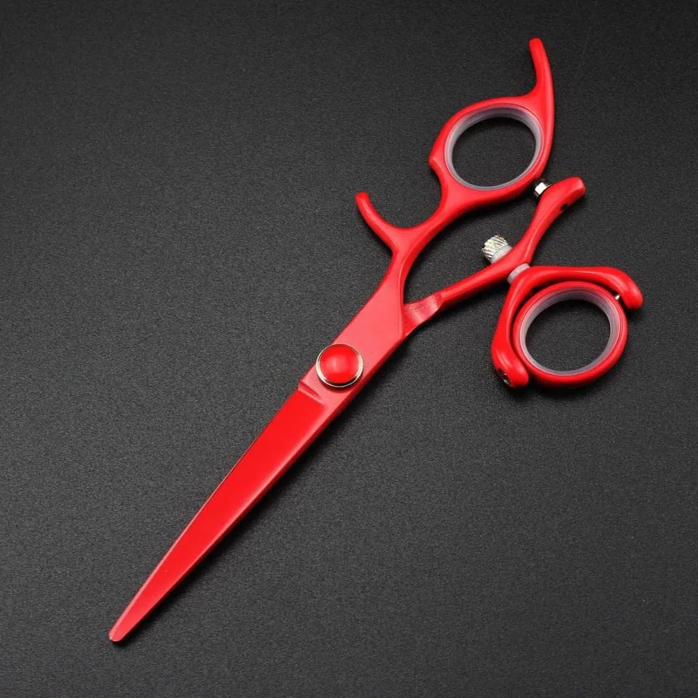 Kit de coupe de cheveux professionnel 6 pouces, lame rouge 440C japonaise, double poignée rotative, outils de coupe de cheveux pivotants