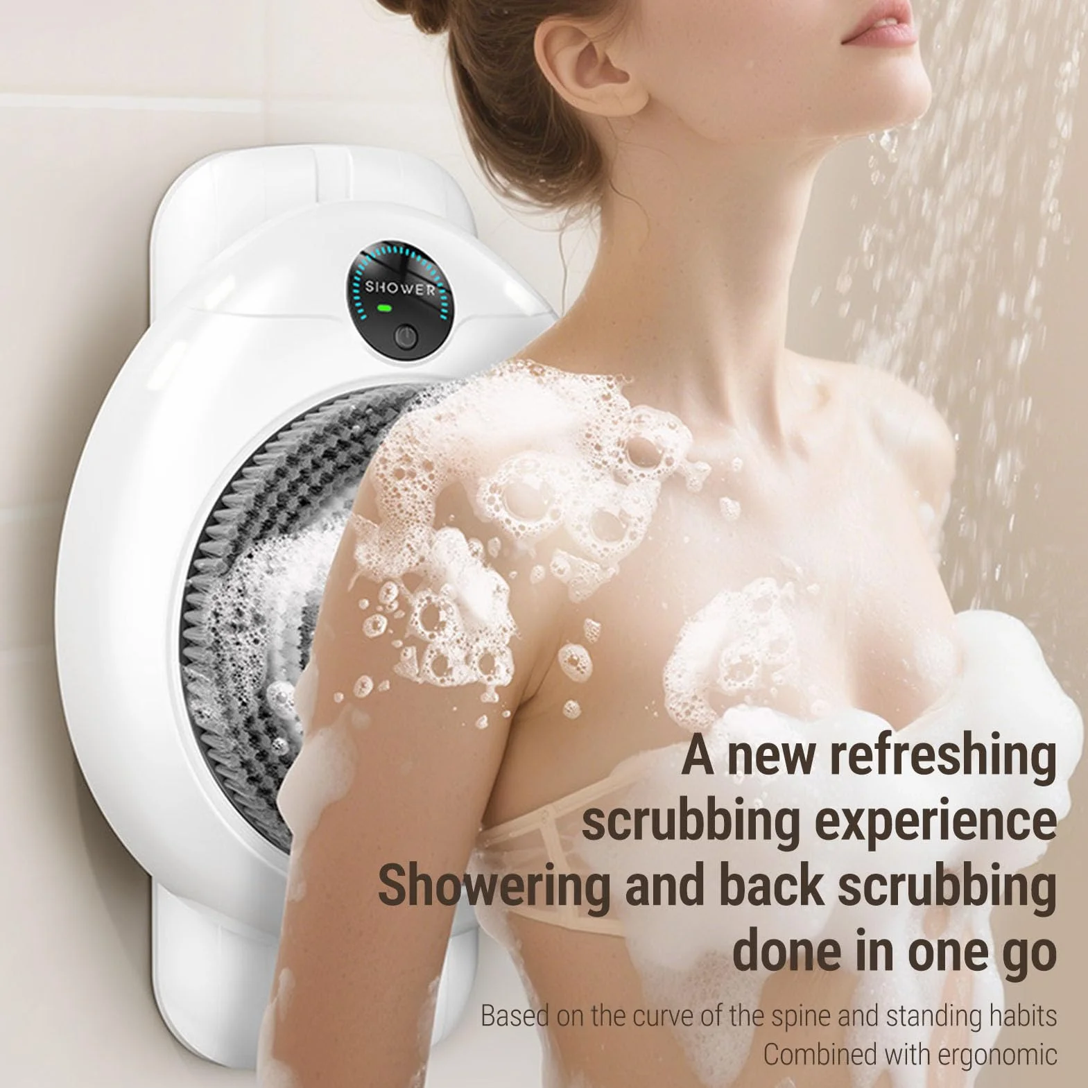 Luocute Épurateur de Dos électrique, Brosse de Douche Automatique Murale Mains Libres avec Poils Doux pour un Nettoyage en Profondeur et un Massage Relaxant, Réglage à 3 Vitesses,