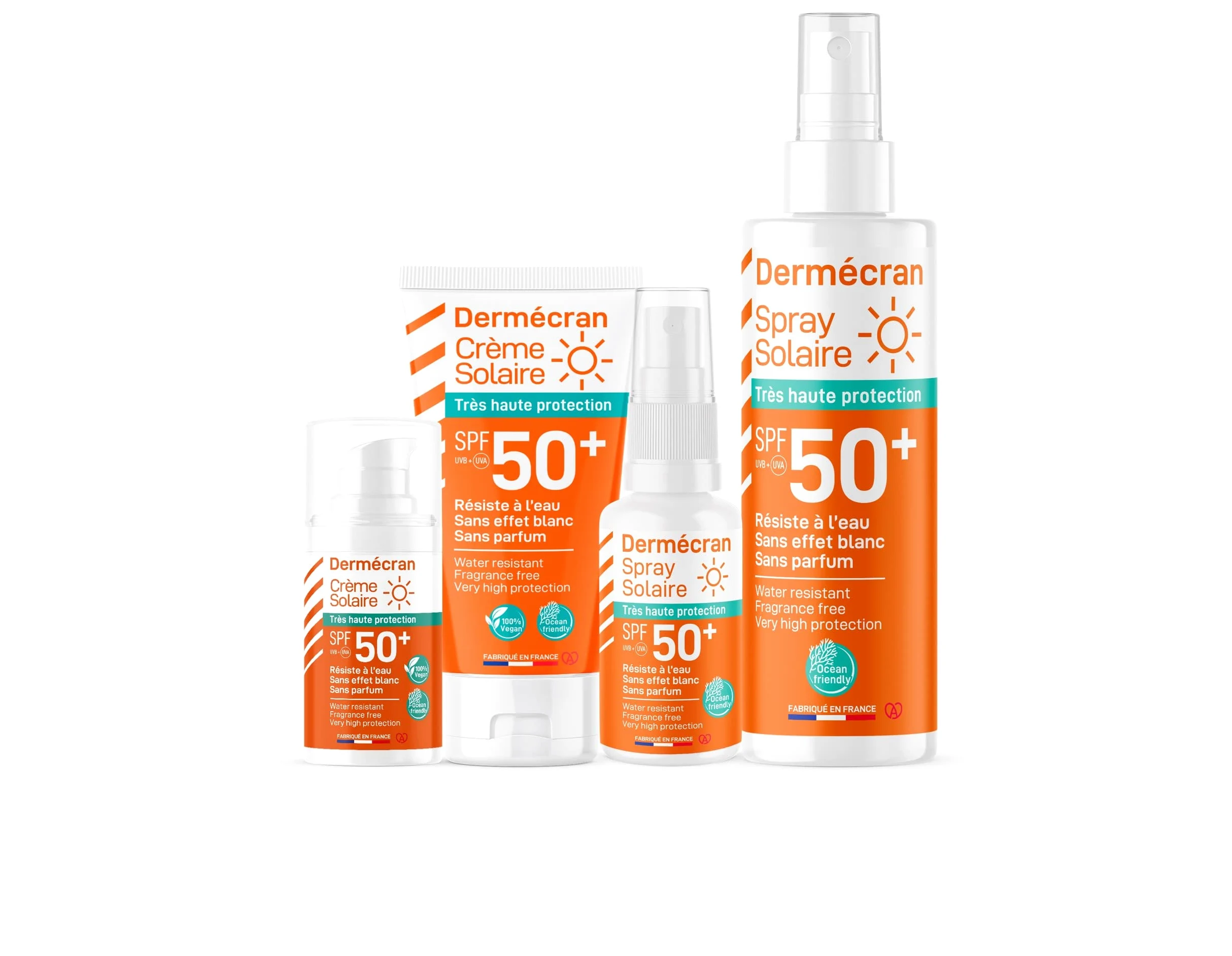 Lot de 18 - Dermécran - Crème solaire SPF50+ - Visage et corps - Formule Vegan & Ocean Friendly - Résiste à l'eau - Pour toute la famille dès 3 ans - Fabriquée en France - Format pocket 15 ml