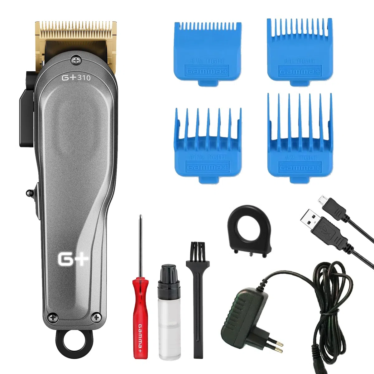 Tondeuse Cheveux Professionnelle Homme Gamma+ G+310 | Moteur Rotatif Super Torque 6000 RPM | Lame Réglable Zero Gap | Plus de 2 h d’Autonomie Sans Fil | 4 Sabots | Recharge USB-C