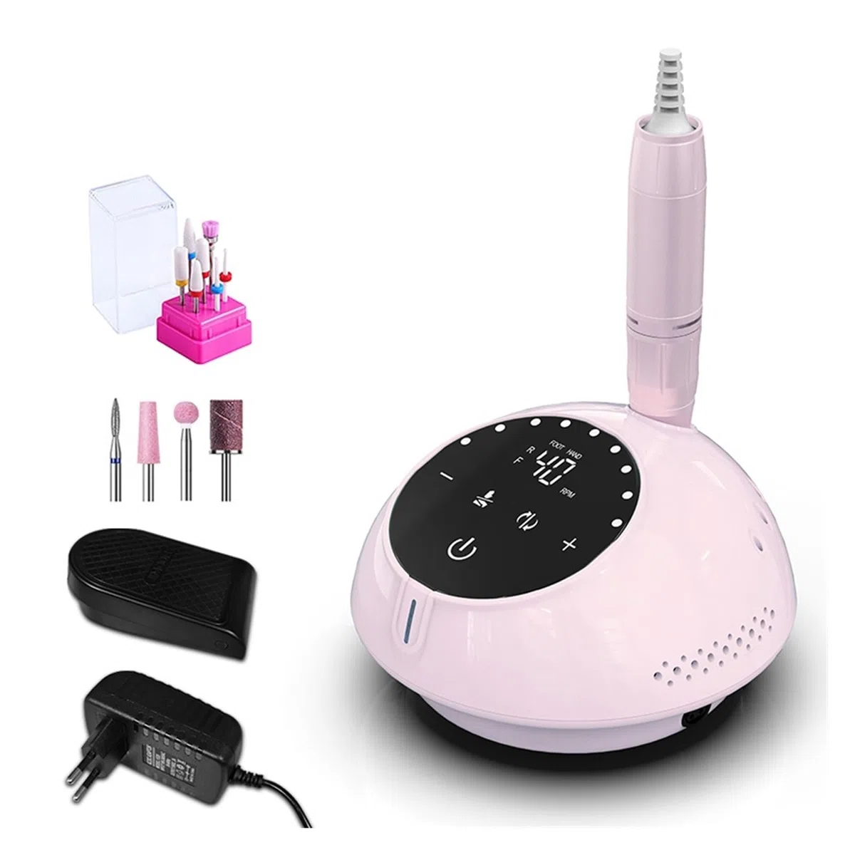 Perceuse à ongles, 40 000 tr/min, machine de manucure pour ongles, pédicure avec écran tactile, équipement de nail art, ensemble de fraisage d'ongles, outils professionnels pour ongles, Pinkset-A