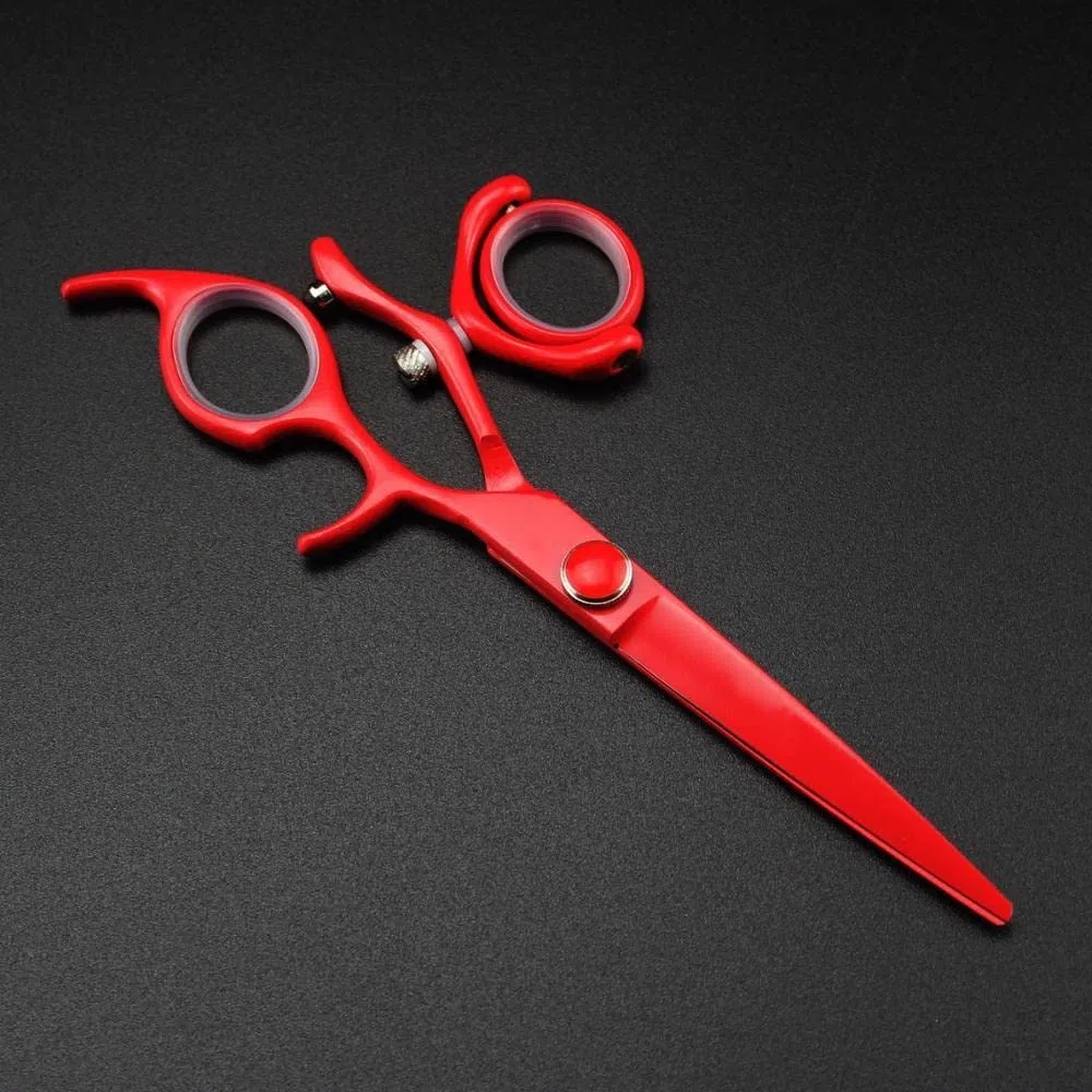 Kit de coupe de cheveux professionnel 6 pouces, lame rouge 440C japonaise, double poignée rotative, outils de coupe de cheveux pivotants