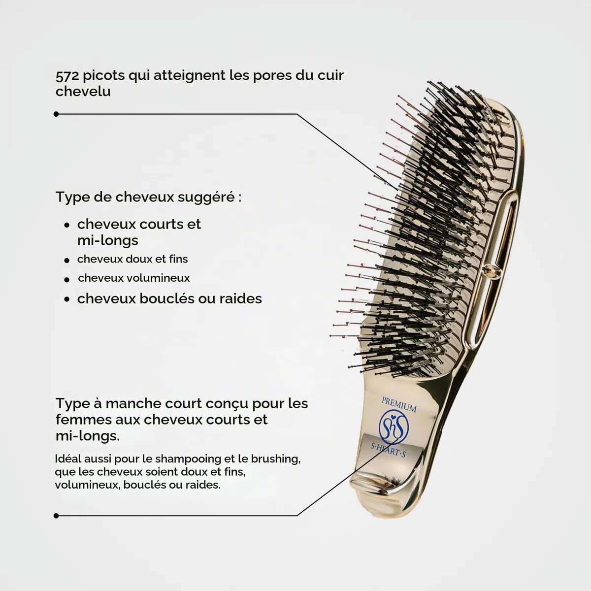 S-HEART-S Scalp Brush World Premium Boîte cadeau courte dorée