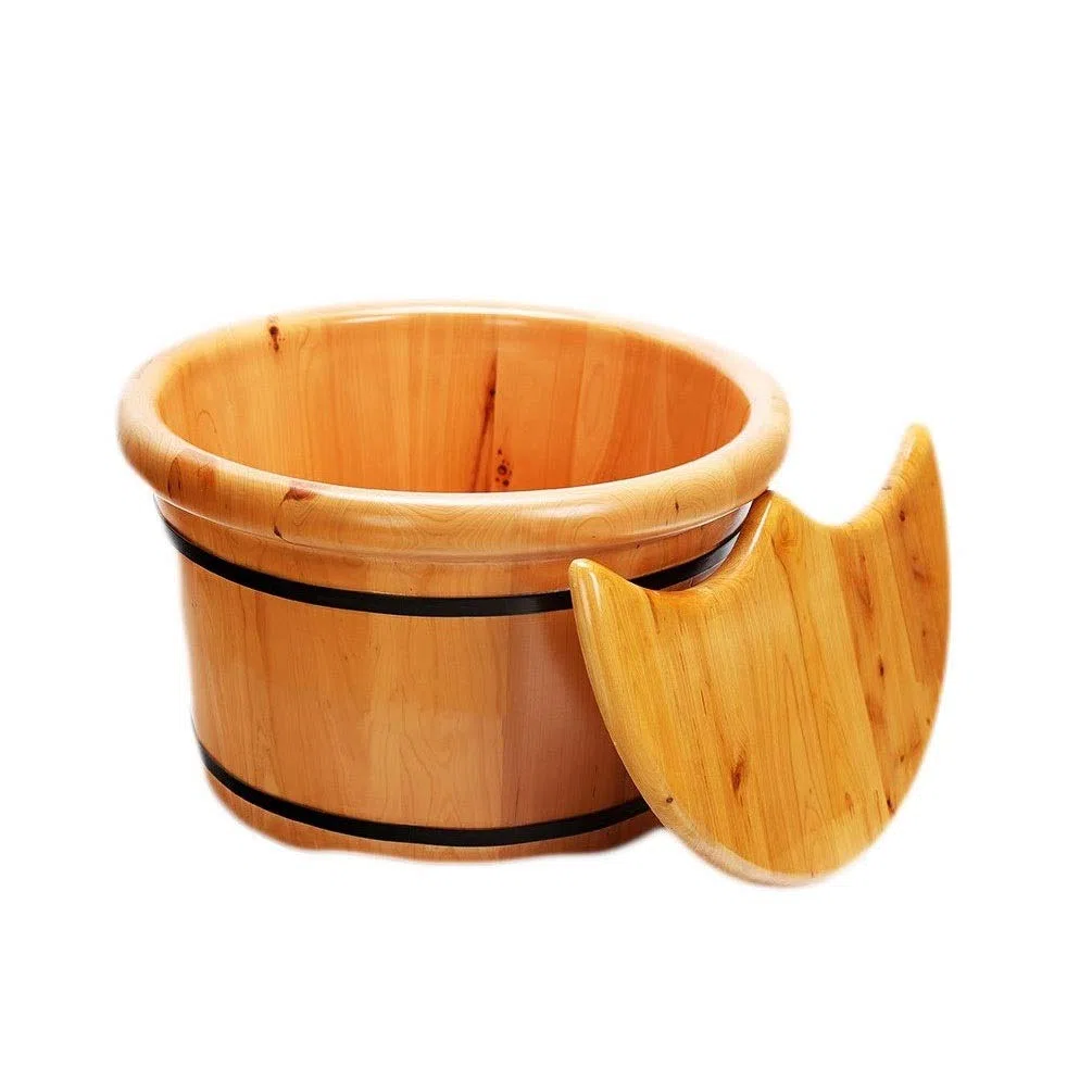 Baignoire pour pieds en cèdre avec couvercle pour spa à domicile et pédicure auto-soins – Améliore la relaxation et l'aromathérapie