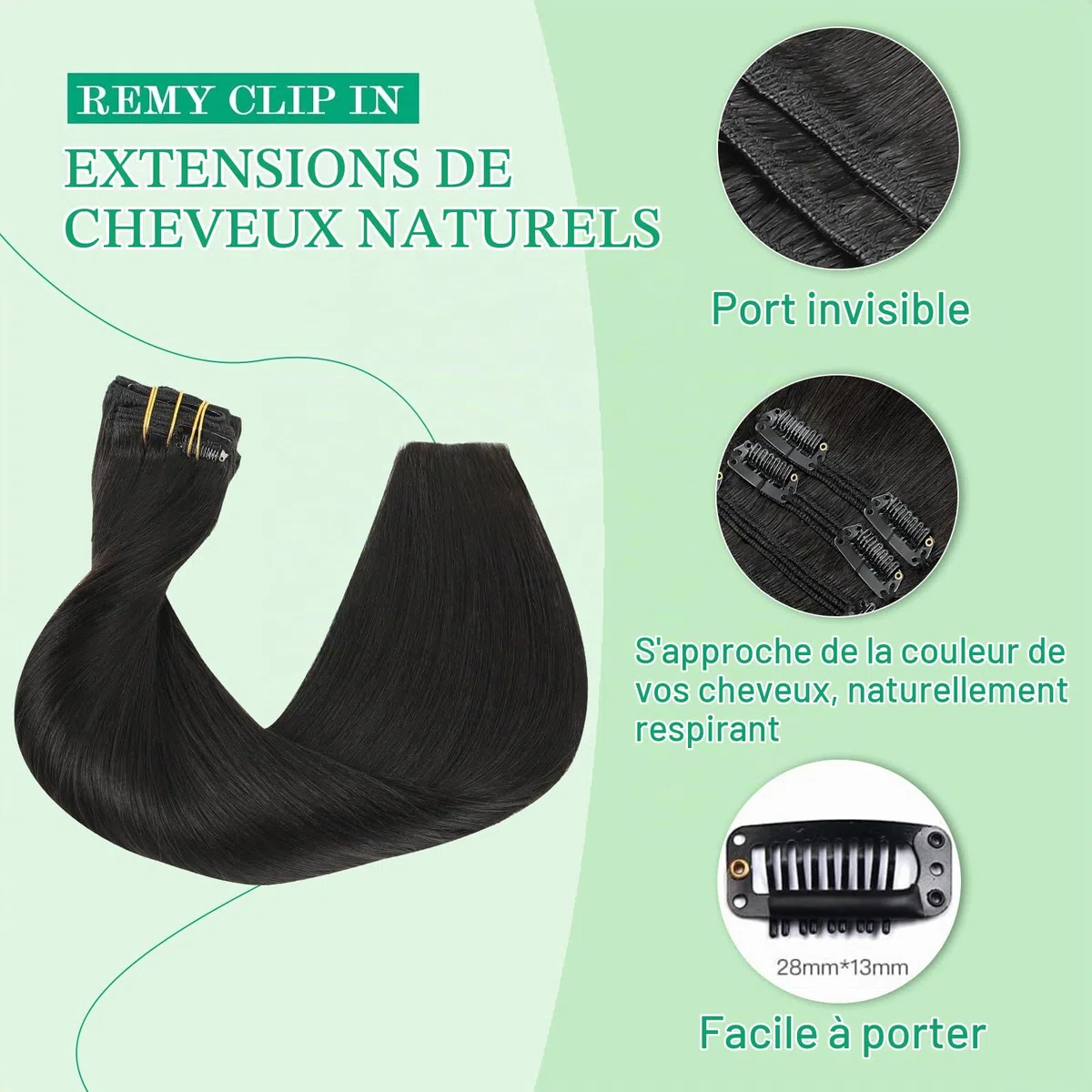 SURNEL Extensions de cheveux à clips Natural Noir 7pcs 160g (7C#1B-22")