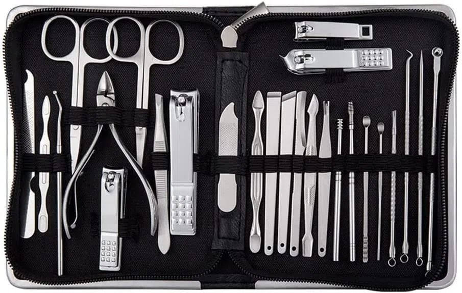Ensemble de manucure pédicure kit de soin des pieds professionnel 26 pièces ensemble de manucure en acier inoxydable coupe-ongles pince à cuticules outil de soin de pédicure peau morte ciseaux netto