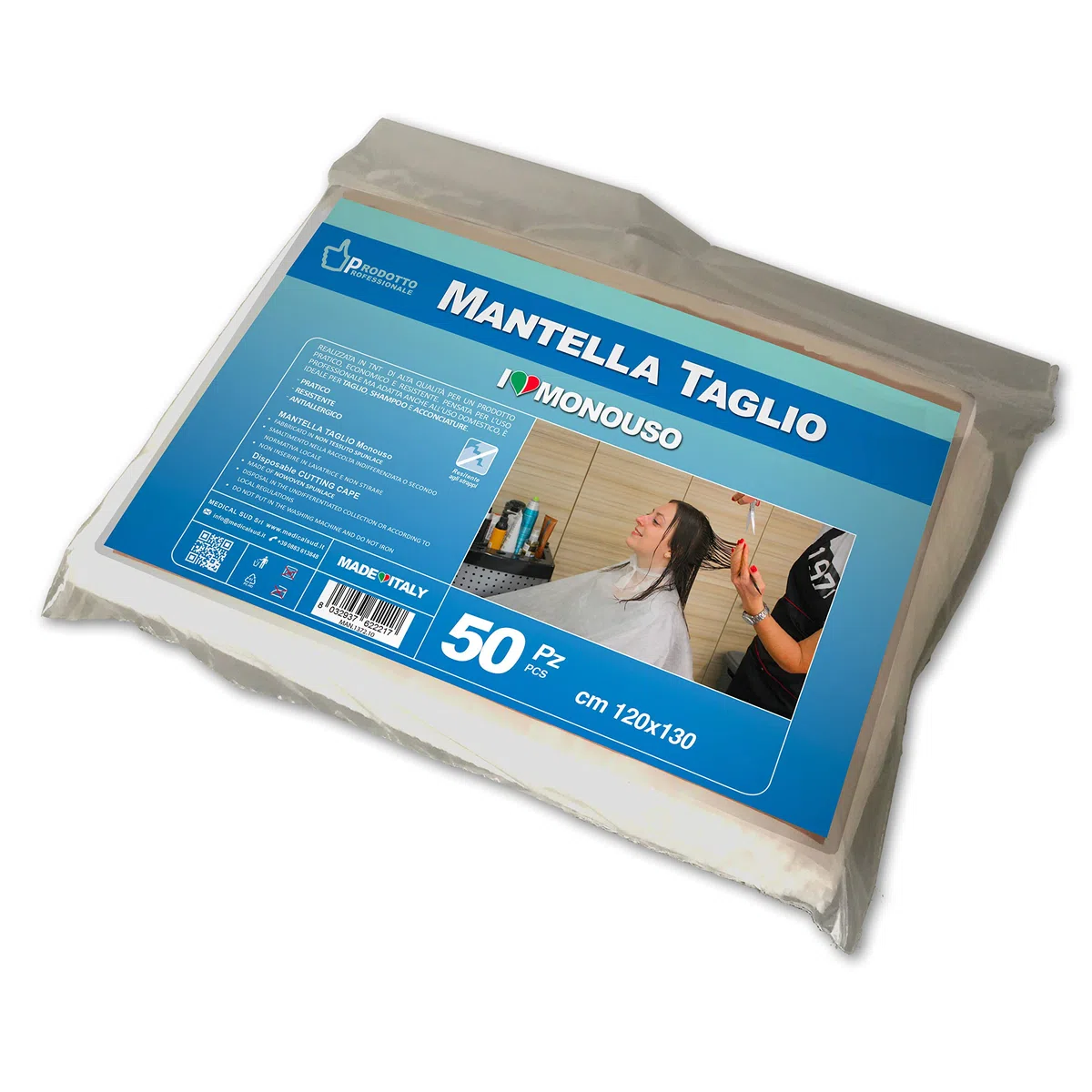300 Capes de Protection Coiffure, professionnel, à usage unique, en Tissu non tissé, cm 110x130, Fabriqué en Italie