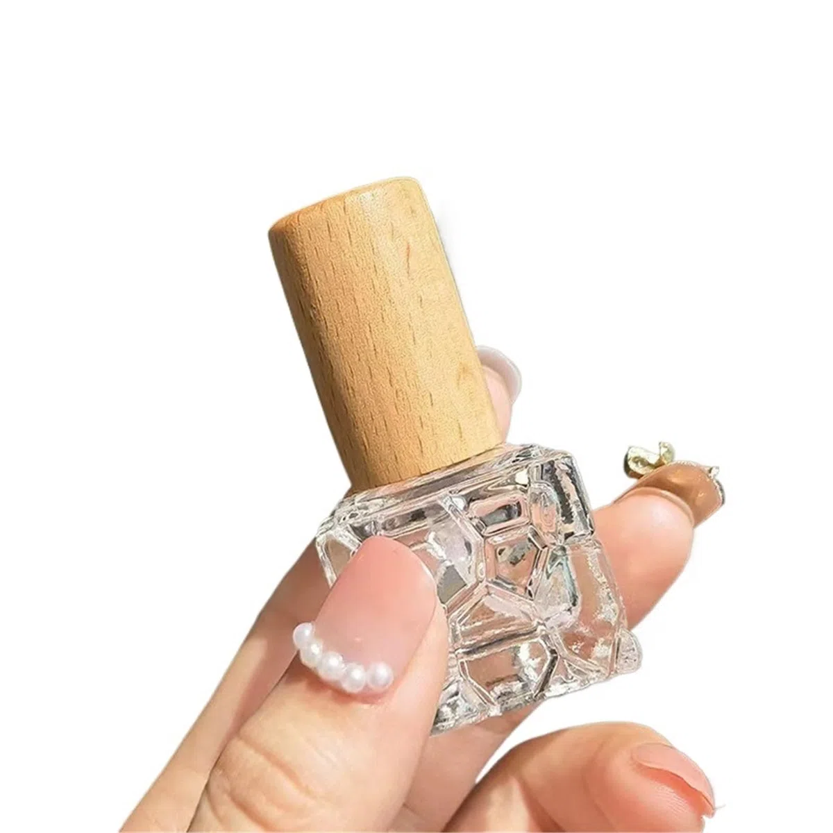 Lot de 10/30/50 flacons de parfum carrés en verre transparent de 10 ml avec bouchon en bois/bouchon en aluminium pour sous-embouteillage cosmétique (bouchon en hêtre, 30 pièces)
