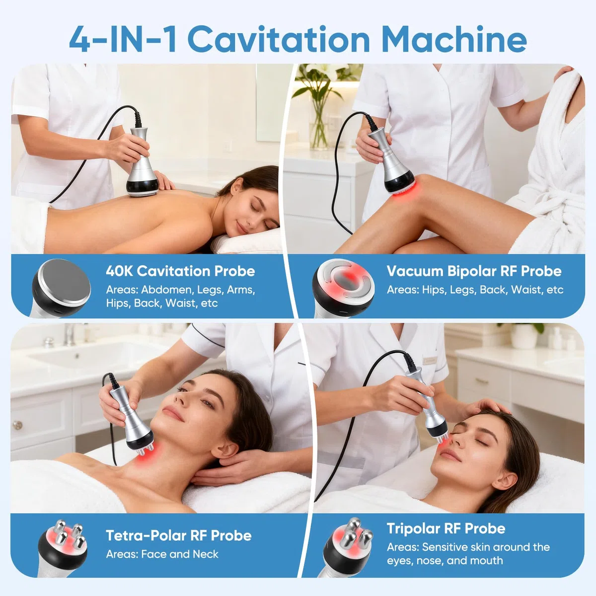 40K Appareil de cavitation, Appareil minceur 4 en 1 avec radiofréquence pour le soin du visage, du ventre, des fesses et des cuisses