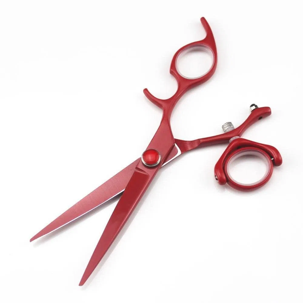 Kit de coupe de cheveux professionnel 6 pouces, lame rouge 440C japonaise, double poignée rotative, outils de coupe de cheveux pivotants