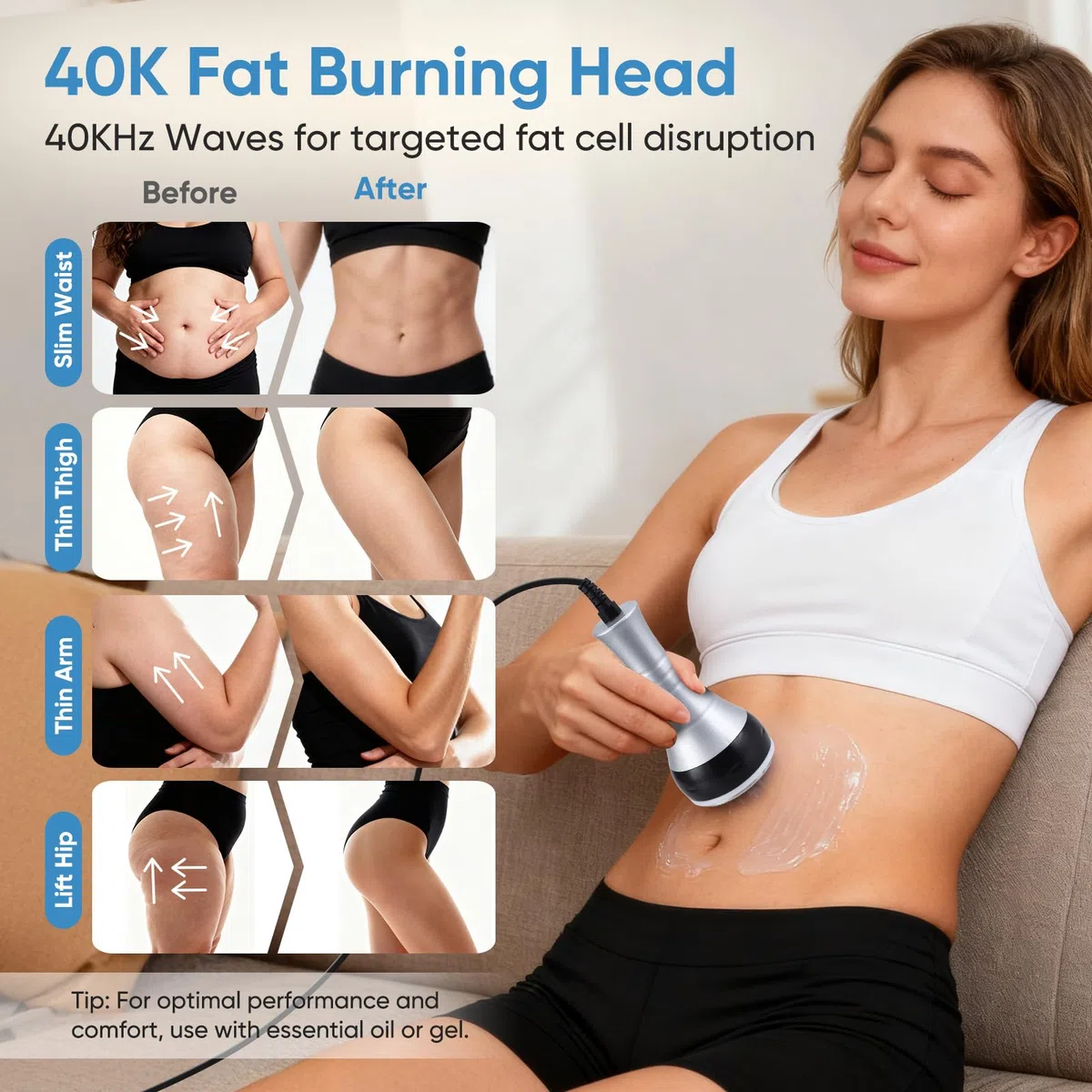 40K Appareil de cavitation, Appareil minceur 4 en 1 avec radiofréquence pour le soin du visage, du ventre, des fesses et des cuisses