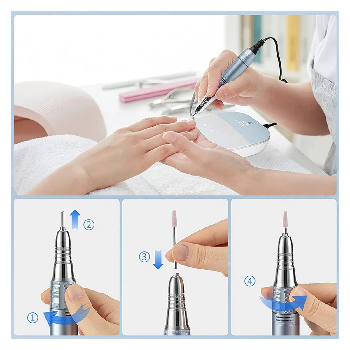 Perceuse à ongles, machine de manucure électrique avec contrôle tactile et écran LCD, lime à ongles électrique 35 000 tr/min pour ongles en gel acrylique, outils à ongles professionnels, gris