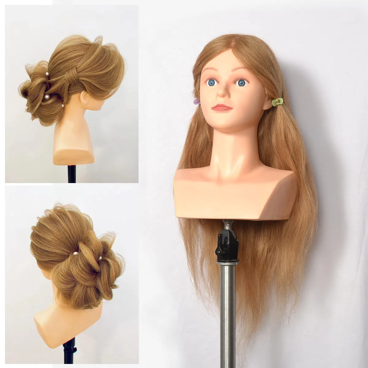 Têtes D'exercice Tête À Coiffer 100% Cheveux Naturel Coiffure Cosmétologie Pratique Mannequin Poupée épaule 22 inches