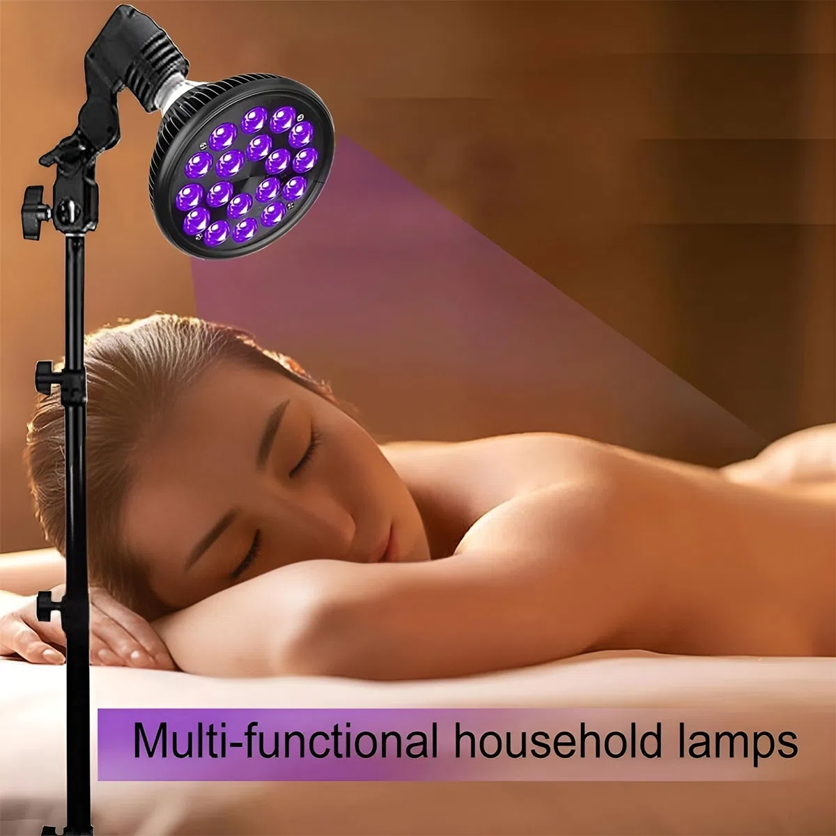 Lampe de bronzage pour le visage 54 W, 18 pièces LED pour bain de soleil à domicile avec masque pour les yeux et support réglable (38,5"-78,7"), pour peau de bronze antique, visage et corps blue