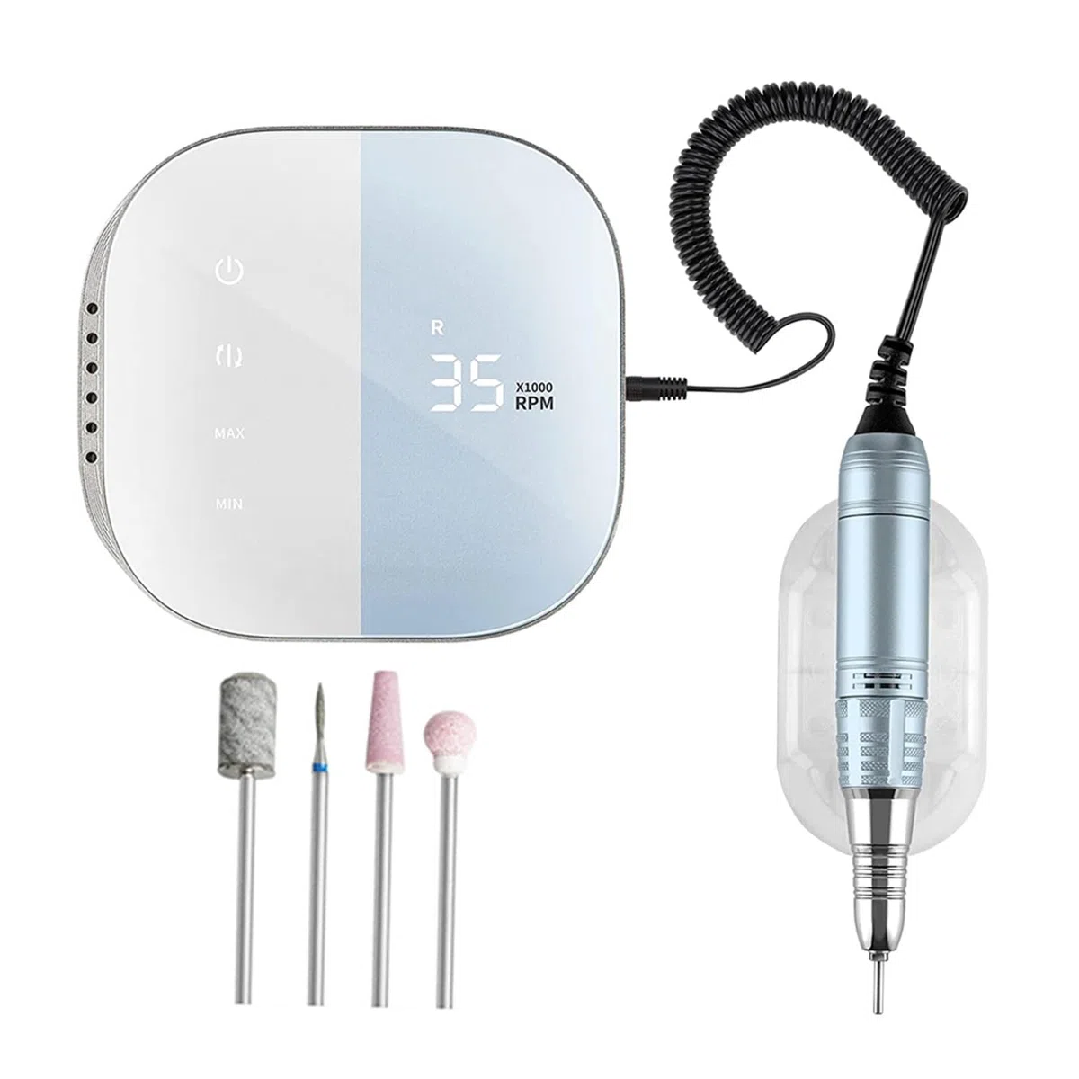 Perceuse à ongles, machine de manucure électrique avec contrôle tactile et écran LCD, lime à ongles électrique 35 000 tr/min pour ongles en gel acrylique, outils à ongles professionnels, gris