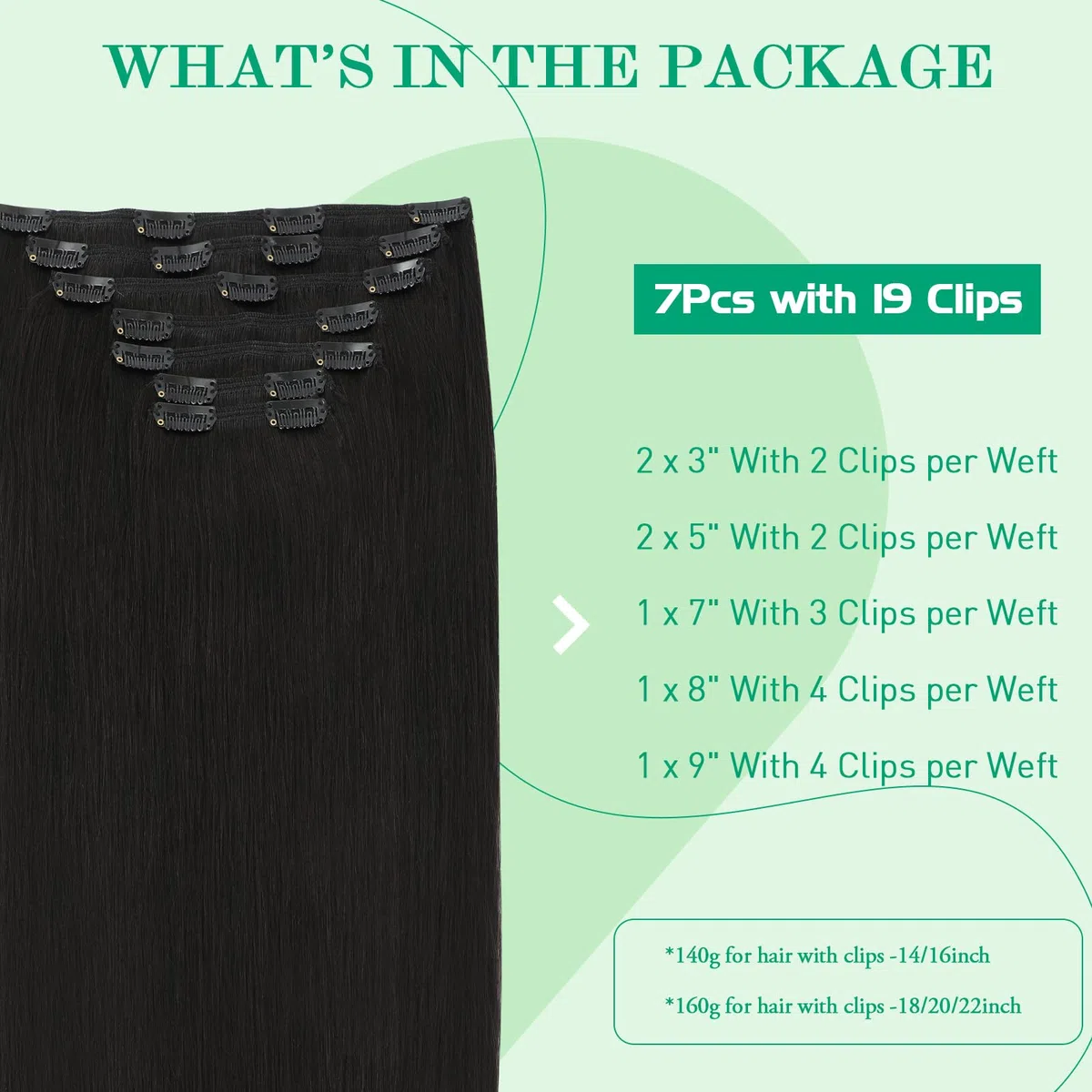 SURNEL Extensions de cheveux à clips Natural Noir 7pcs 160g (7C#1B-22")