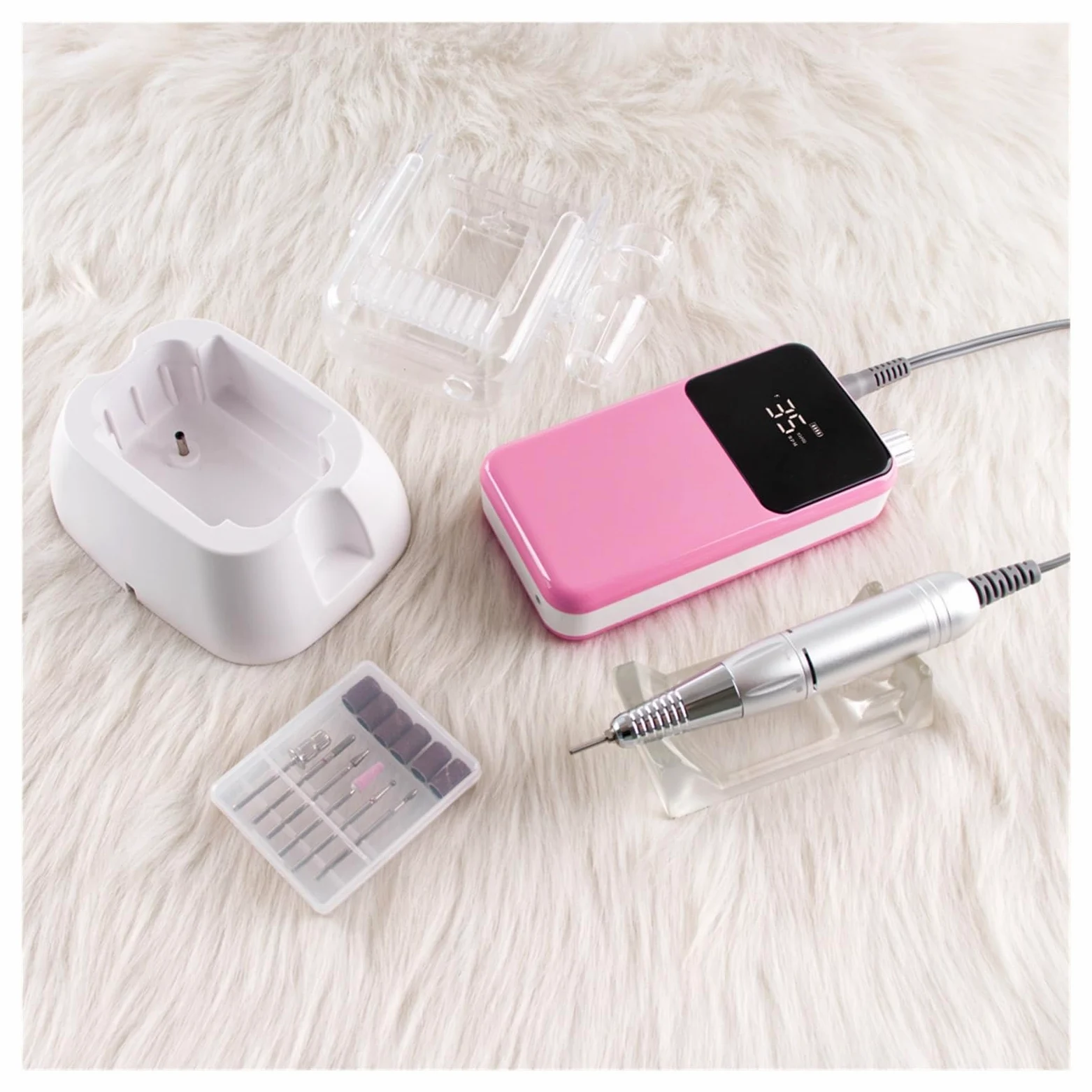 Roze-A - Ponceuse à ongles professionnelle rechargeable - Base de bureau - Manucure électrique - Lime à ongles pédicure - Perceuse sans fil pour bricolage à la maison ou au salon de coiffure