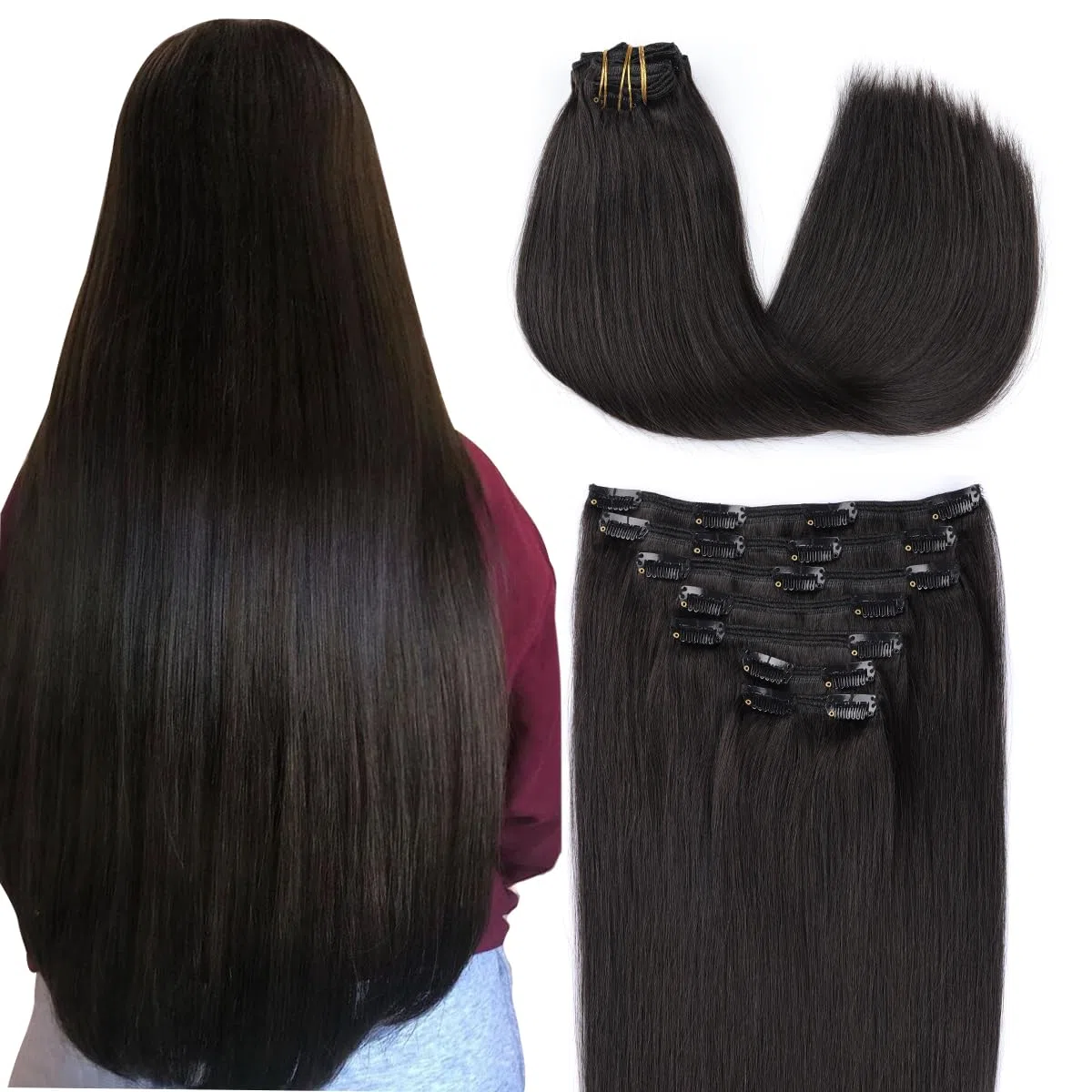 SURNEL Extensions de cheveux à clips Natural Noir 7pcs 160g (7C#1B-22")