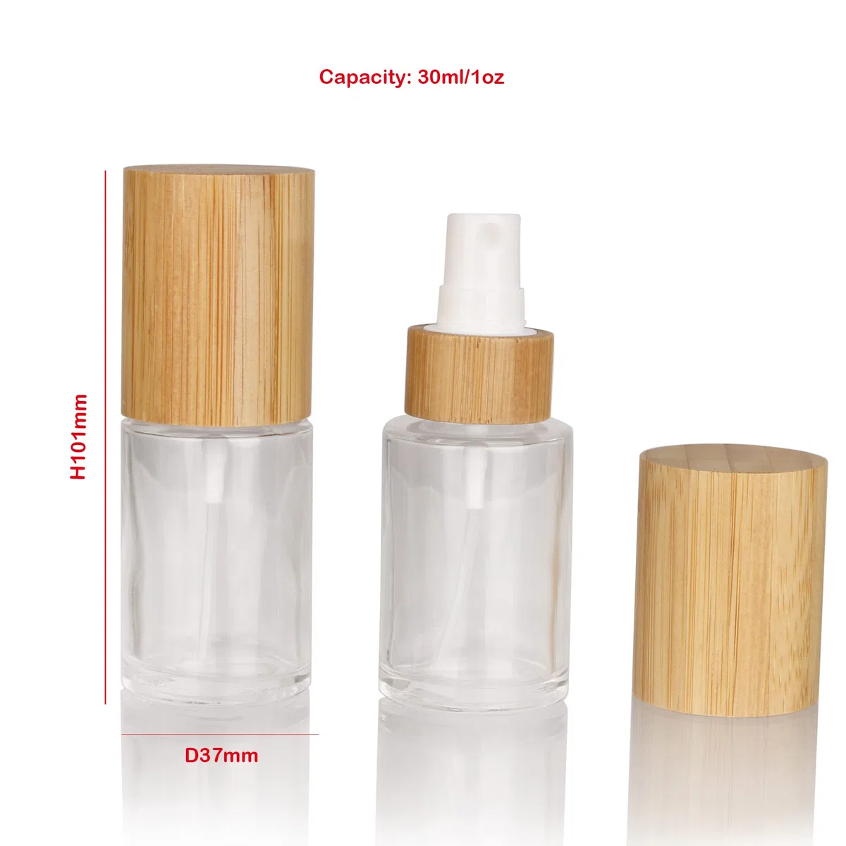 COSIDEA Lot de 400 flacons vaporisateurs vides en verre transparent avec couvercle en bambou de 30 ml avec tête de dépoussiérage de brume fine pour articles de toilette liquides parfumés, flacons de