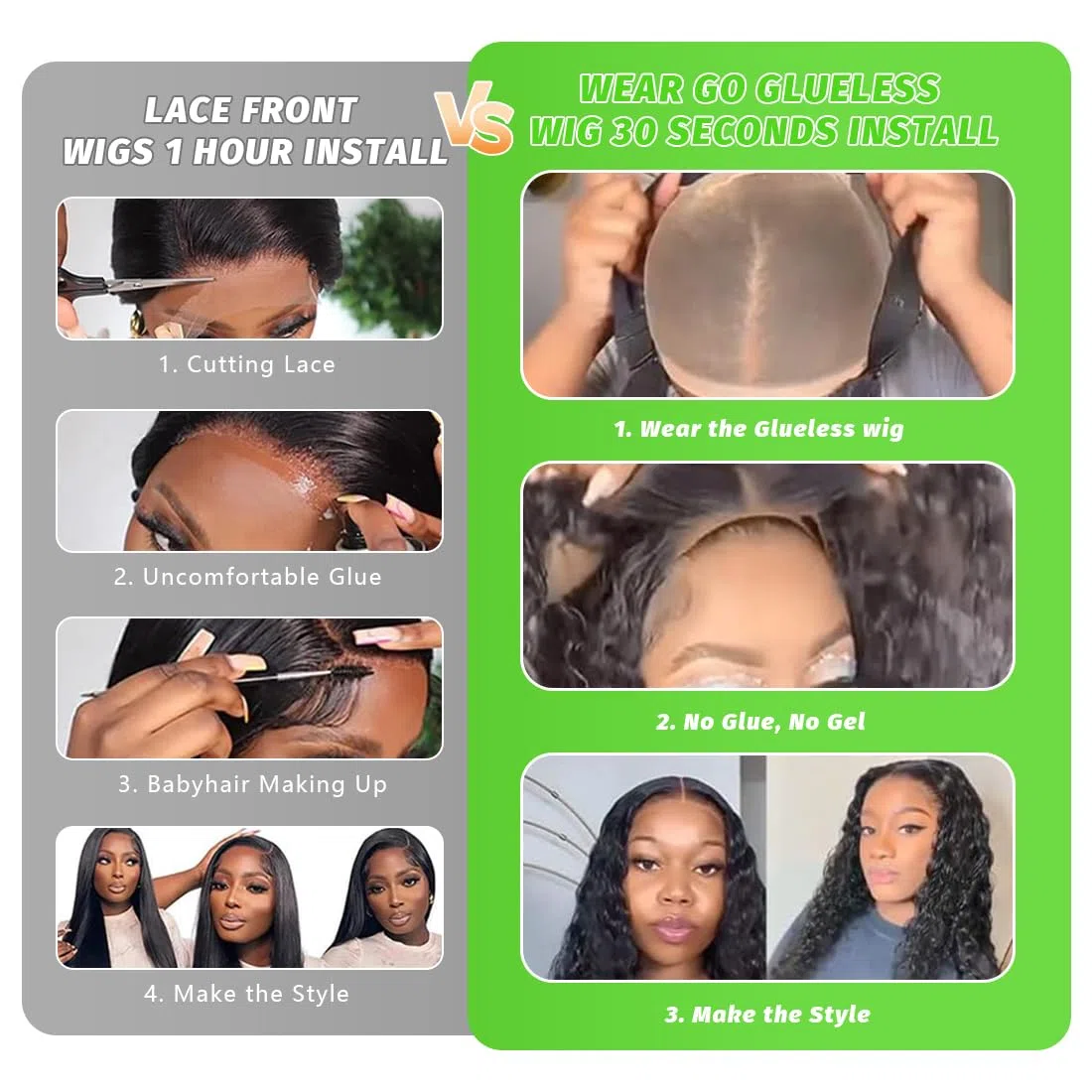 Perruque Cheveux Humain Sans Colle Kinky Curly Afro Glueless Wig 22 Pouces