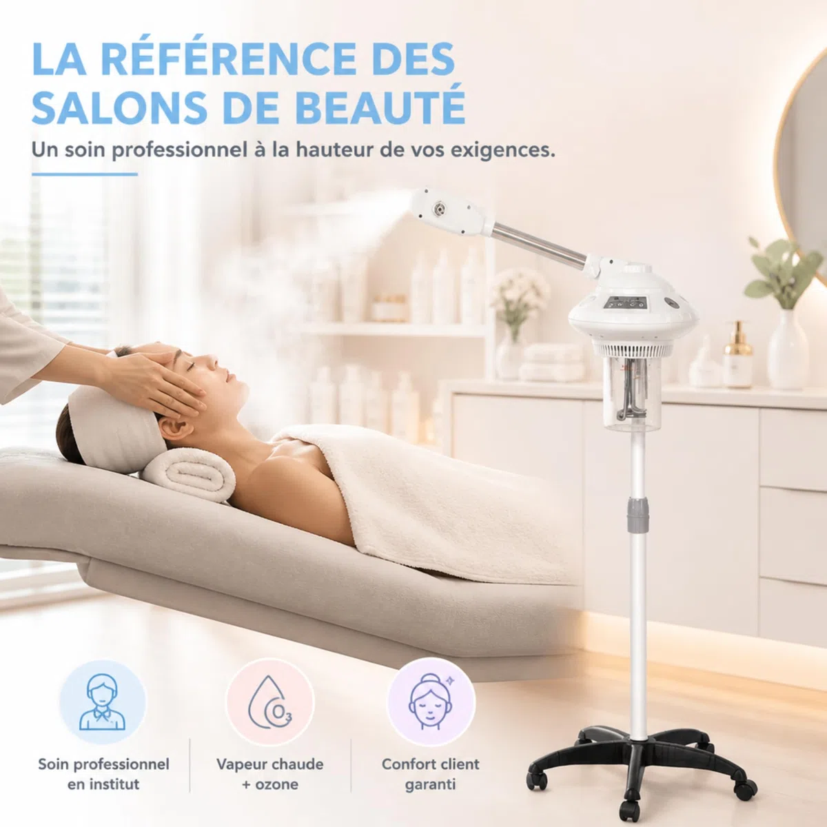 GOTOTOP Vaporisateur Visage Chaud Professionnel, Brume Chaude pour Hydratation et Nettoyage Profond du Visage en Salon, SPA et Maison, Hauteur Réglable 127-150cm