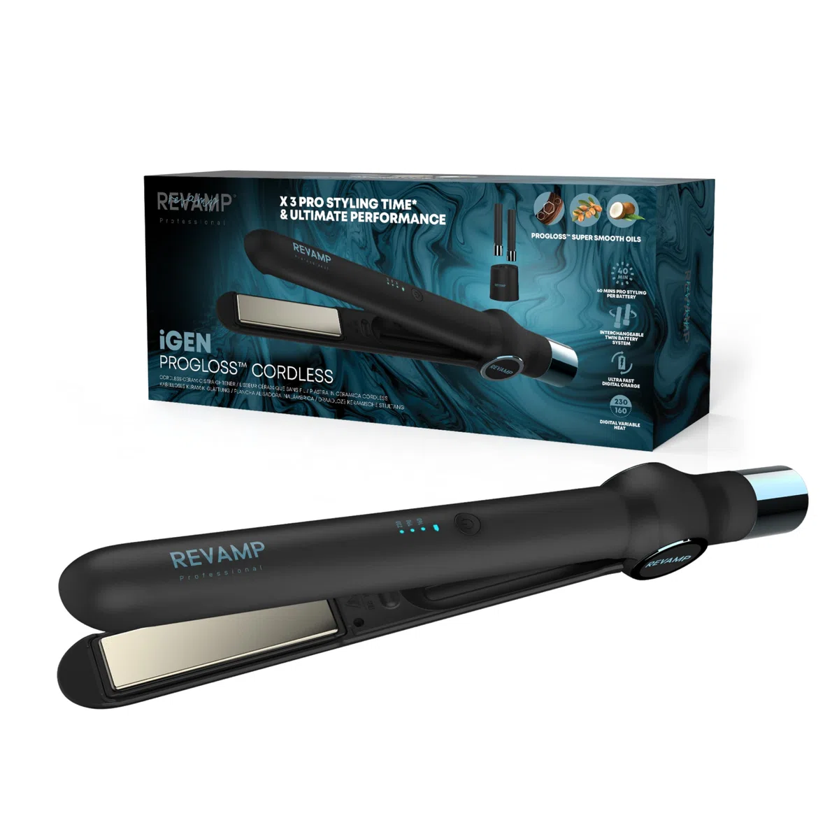REVAMP iGen Lisseur Céramique Sans Fil - Lisseur Sans Fil Alimenté par Batterie - Appareil de Voyage Compatible avec le Mode Avion pour Cheveux Lisses, Ondulés et Bouclés