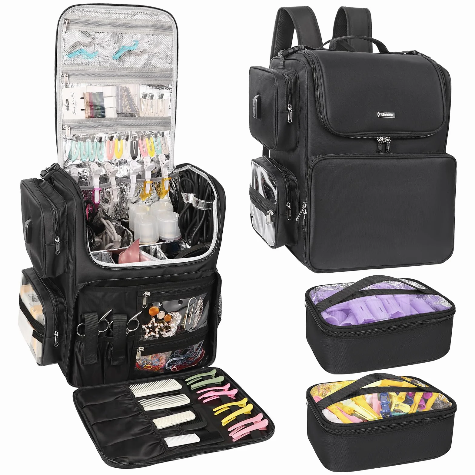 Relavel Sac de voyage pour outils de coiffure, sac à dos de coiffeur, sac de cosmétologie, isolation thermique, couche complète pour fer à friser, fer à lisser, accessoires de voyage, étui de coiffeur