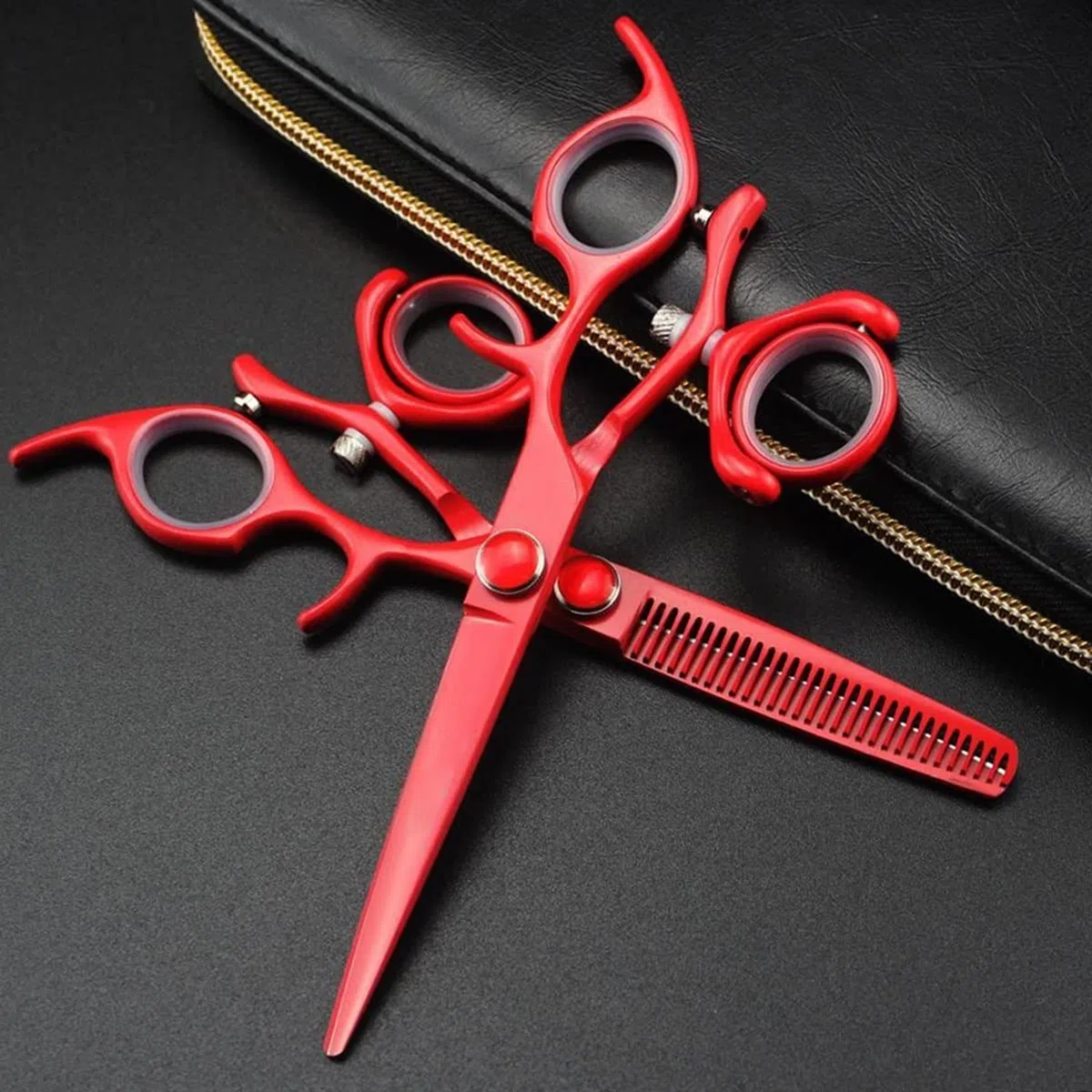 Kit de coupe de cheveux professionnel 6 pouces, lame rouge 440C japonaise, double poignée rotative, outils de coupe de cheveux pivotants