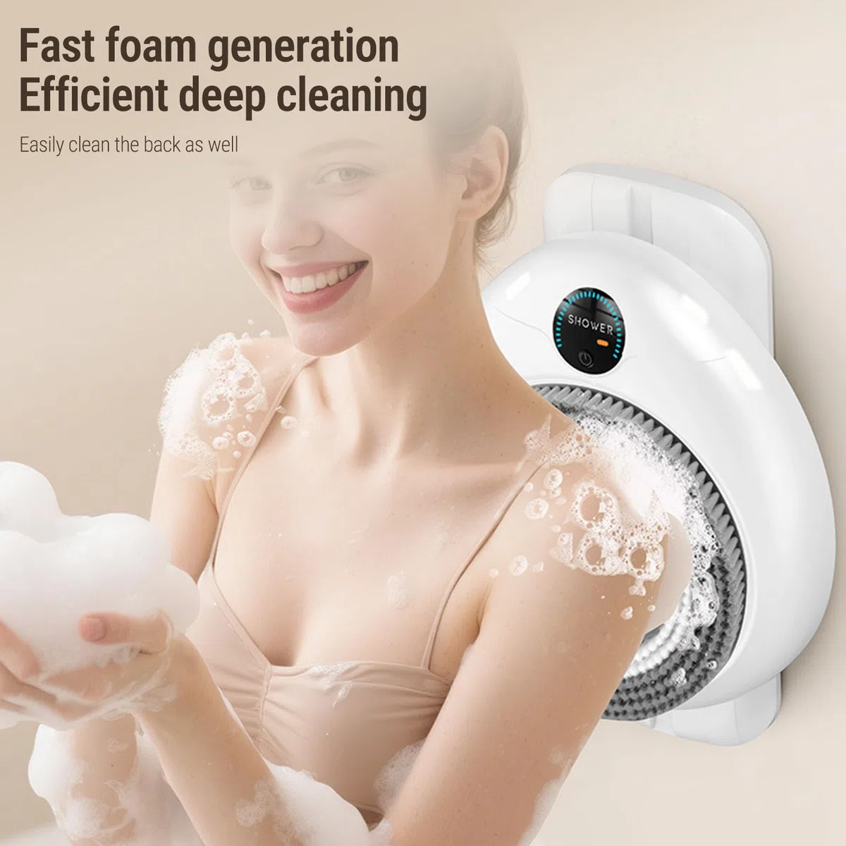 Luocute Épurateur de Dos électrique, Brosse de Douche Automatique Murale Mains Libres avec Poils Doux pour un Nettoyage en Profondeur et un Massage Relaxant, Réglage à 3 Vitesses,