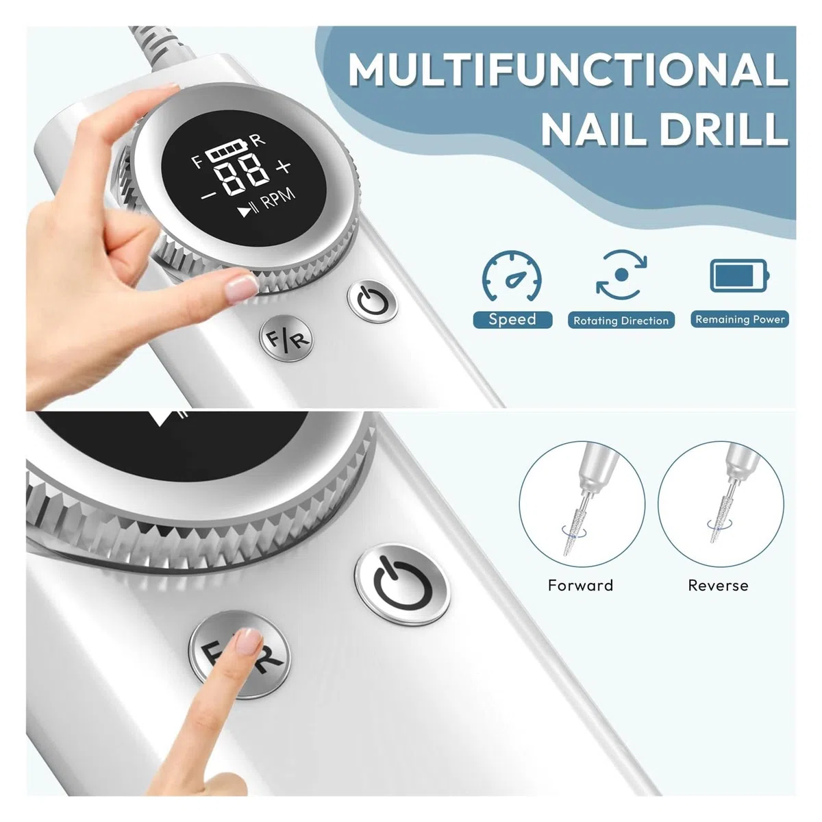 Perceuse à ongles électrique 45 000 tr/min, ponceuse à ongles électrique sans fil rechargeable pour gel acrylique, perceuse de manucure pour salon de manucure, outils professionnels pour ongles