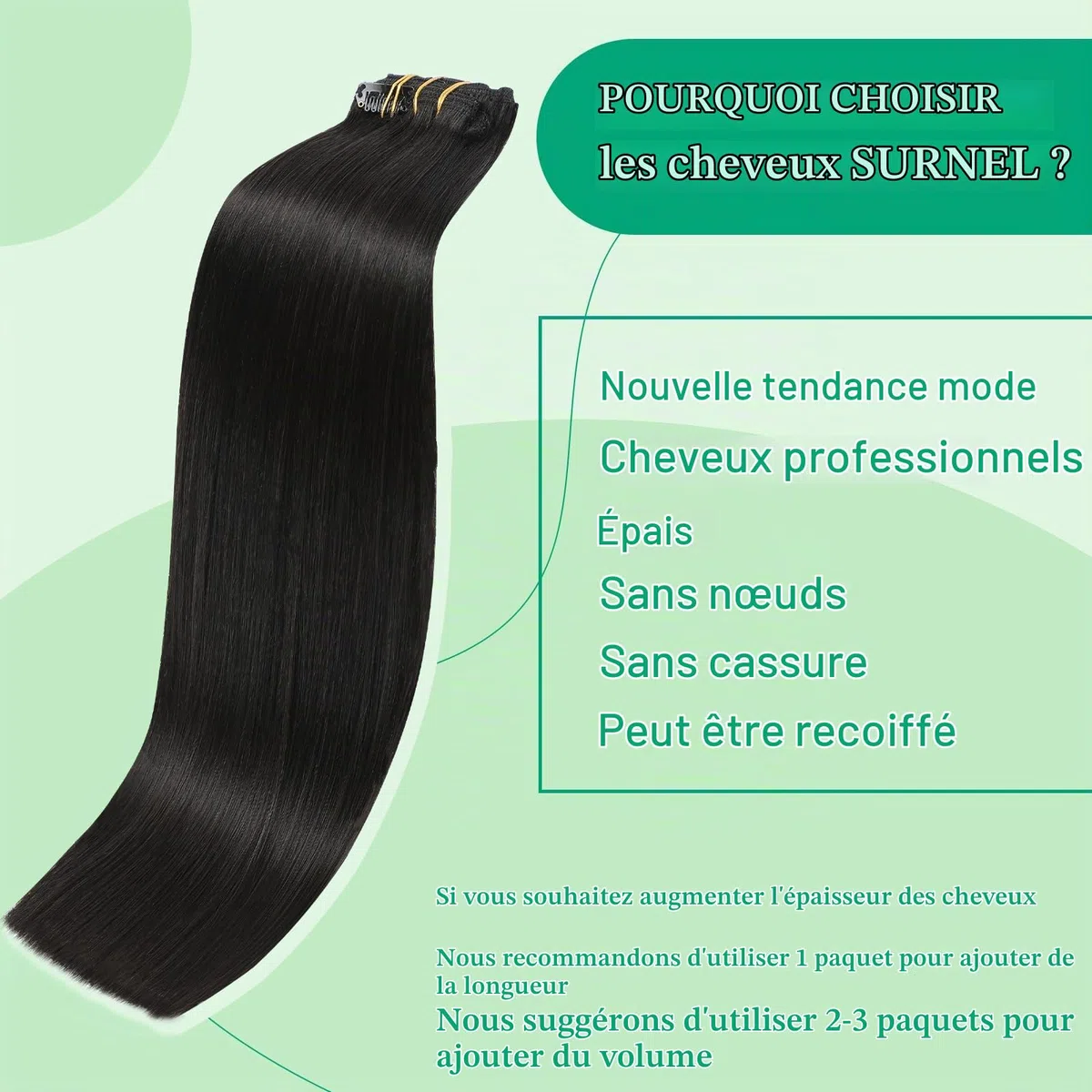 SURNEL Extensions de cheveux à clips Natural Noir 7pcs 160g (7C#1B-22")