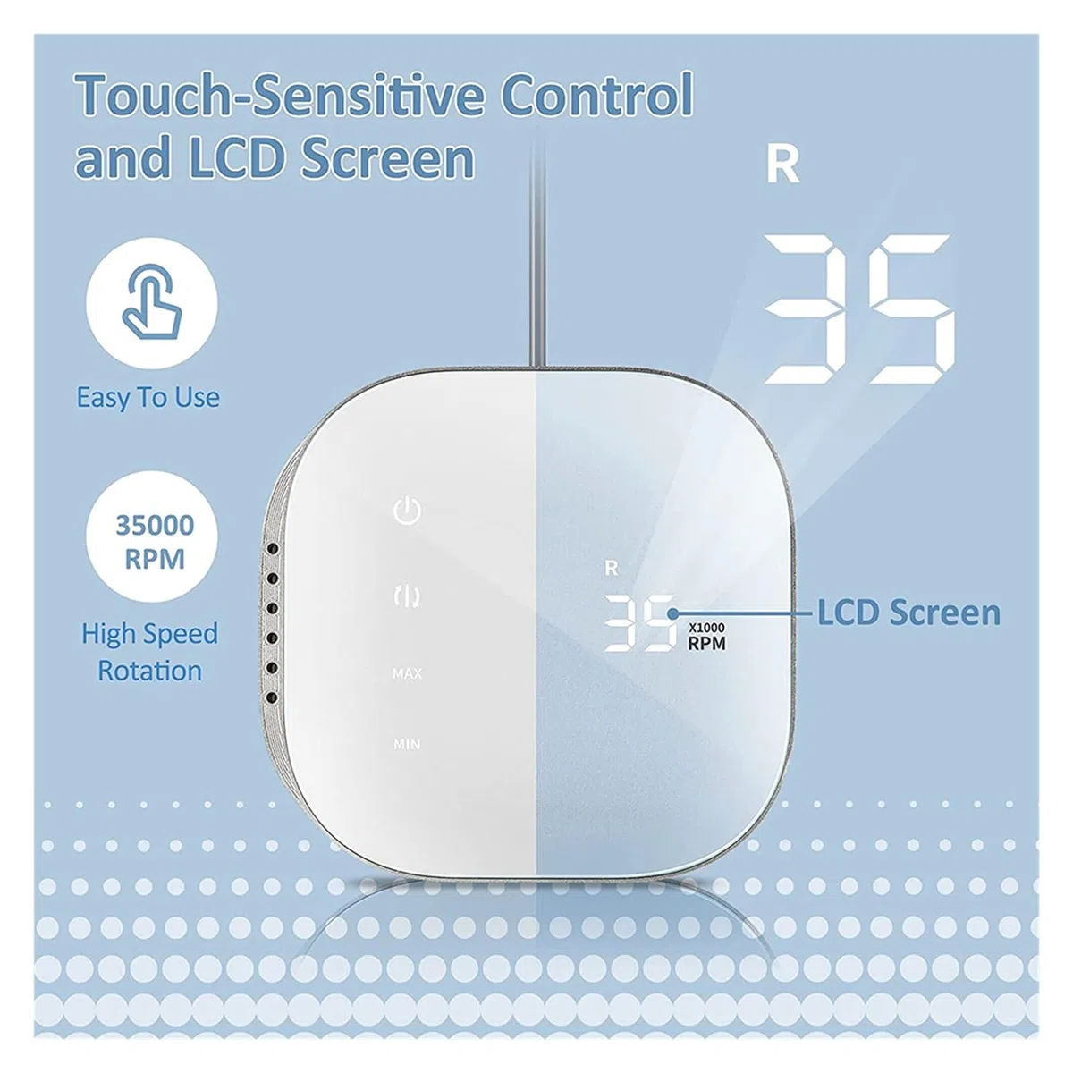 Perceuse à ongles, machine de manucure électrique avec contrôle tactile et écran LCD, lime à ongles électrique 35 000 tr/min pour ongles en gel acrylique, outils à ongles professionnels, gris