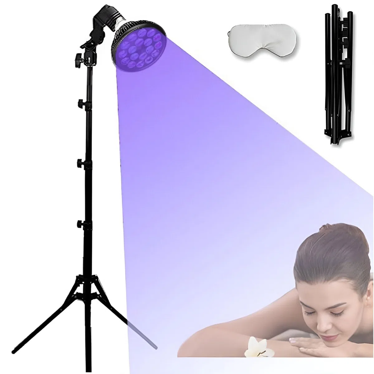 Lampe de bronzage pour le visage 54 W, 18 pièces LED pour bain de soleil à domicile avec masque pour les yeux et support réglable (38,5"-78,7"), pour peau de bronze antique, visage et corps blue