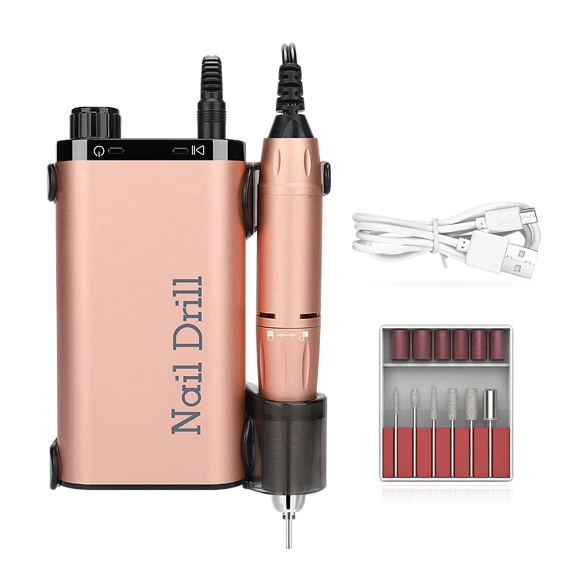 Machine de meulage d'ongles électrique pour manucure, ensemble de fraisage pour le polissage du gel, stylo de perceuse à ongles, équipement de salon pour bricolage maison ou salon Mani-Pedi, or rose A