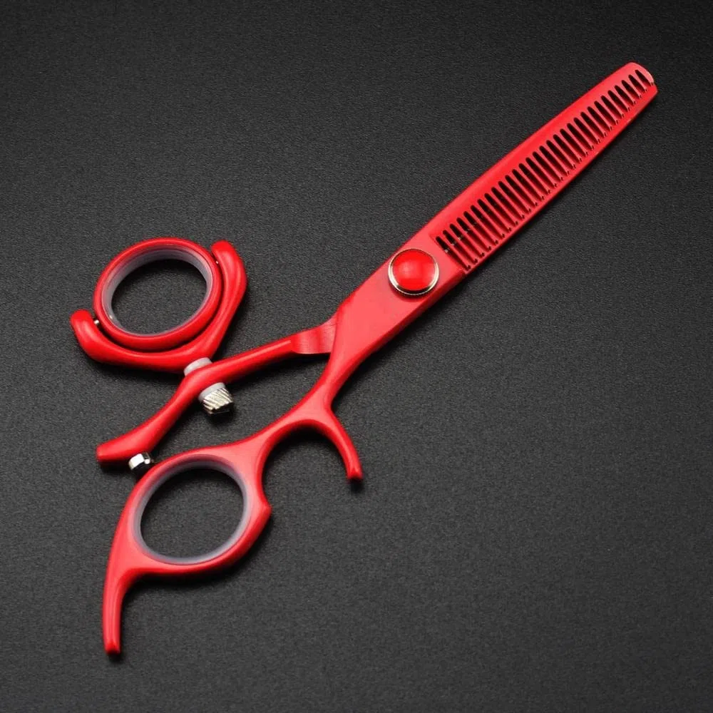 Kit de coupe de cheveux professionnel 6 pouces, lame rouge 440C japonaise, double poignée rotative, outils de coupe de cheveux pivotants