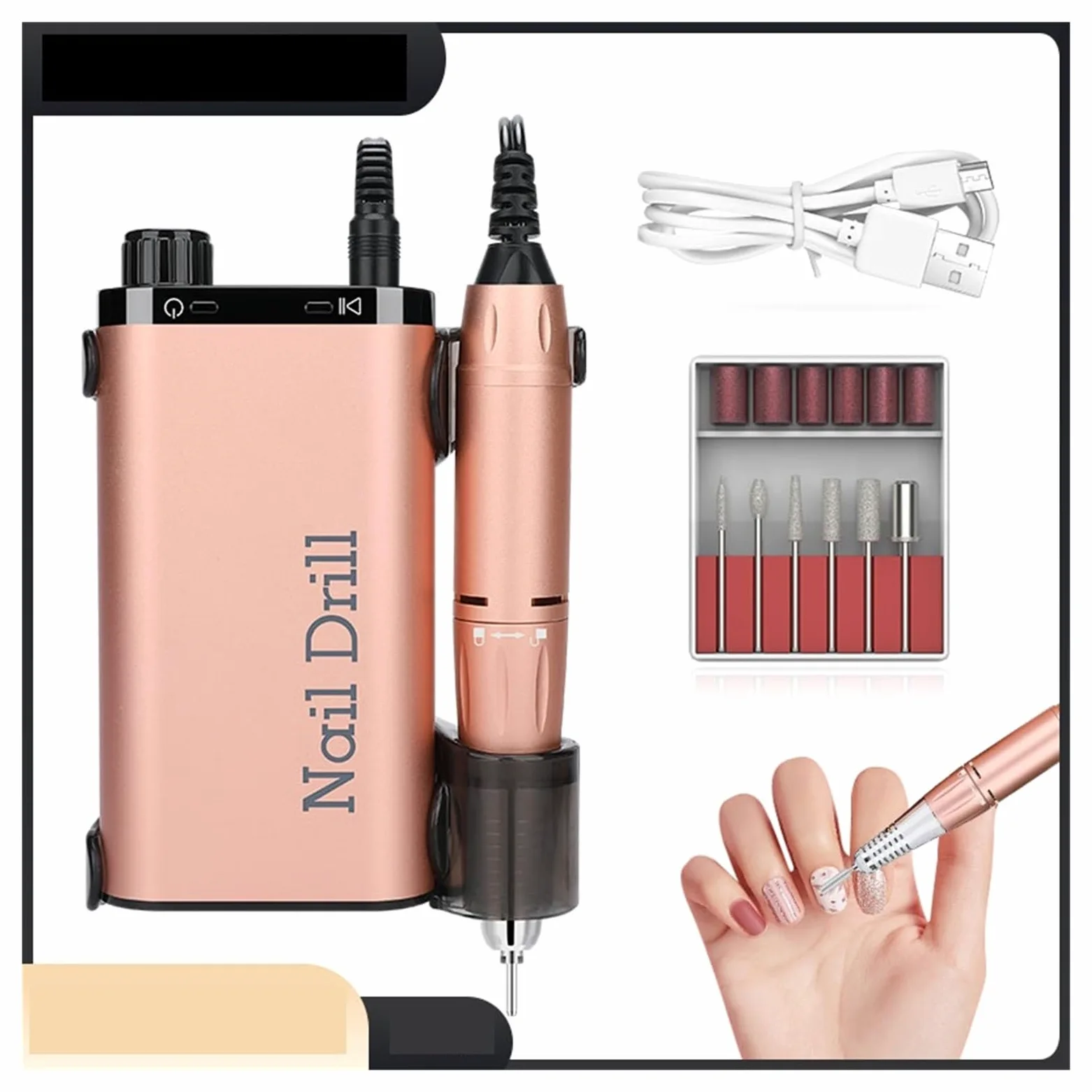 Machine de meulage d'ongles électrique pour manucure, ensemble de fraisage pour le polissage du gel, stylo de perceuse à ongles, équipement de salon pour bricolage maison ou salon Mani-Pedi, or rose A