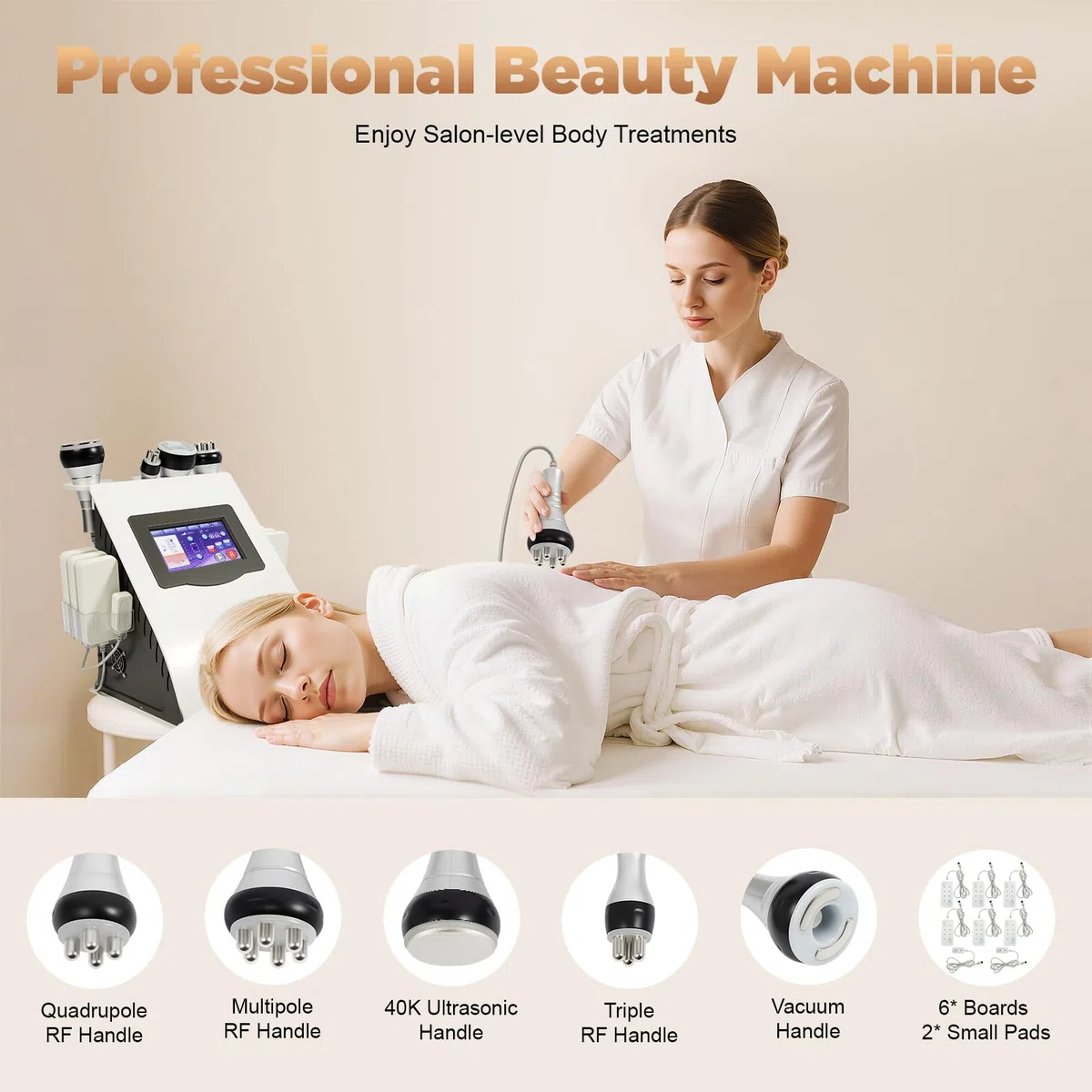Appareil de massage multifonction - 100 W - Écran de 7" - Avec 5 embouts et 6 plaques laser - Appareil professionnel de soin de la peau - Écran tactile pour la maison, le salon, le visage et le corps