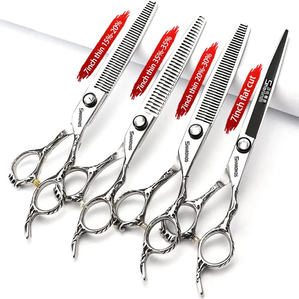 7 pouces coupe de cheveux 440c haute dureté fine Pattern salon de coiffure professionnel coupe de cheveux et cheveux clairsemés outils de coupe de cheveux