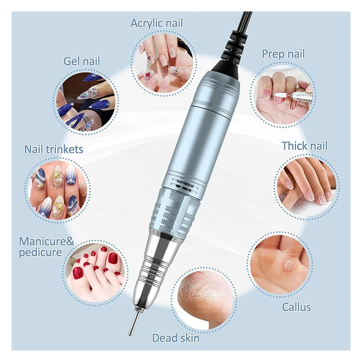 Perceuse à ongles, machine de manucure électrique avec contrôle tactile et écran LCD, lime à ongles électrique 35 000 tr/min pour ongles en gel acrylique, outils à ongles professionnels, gris