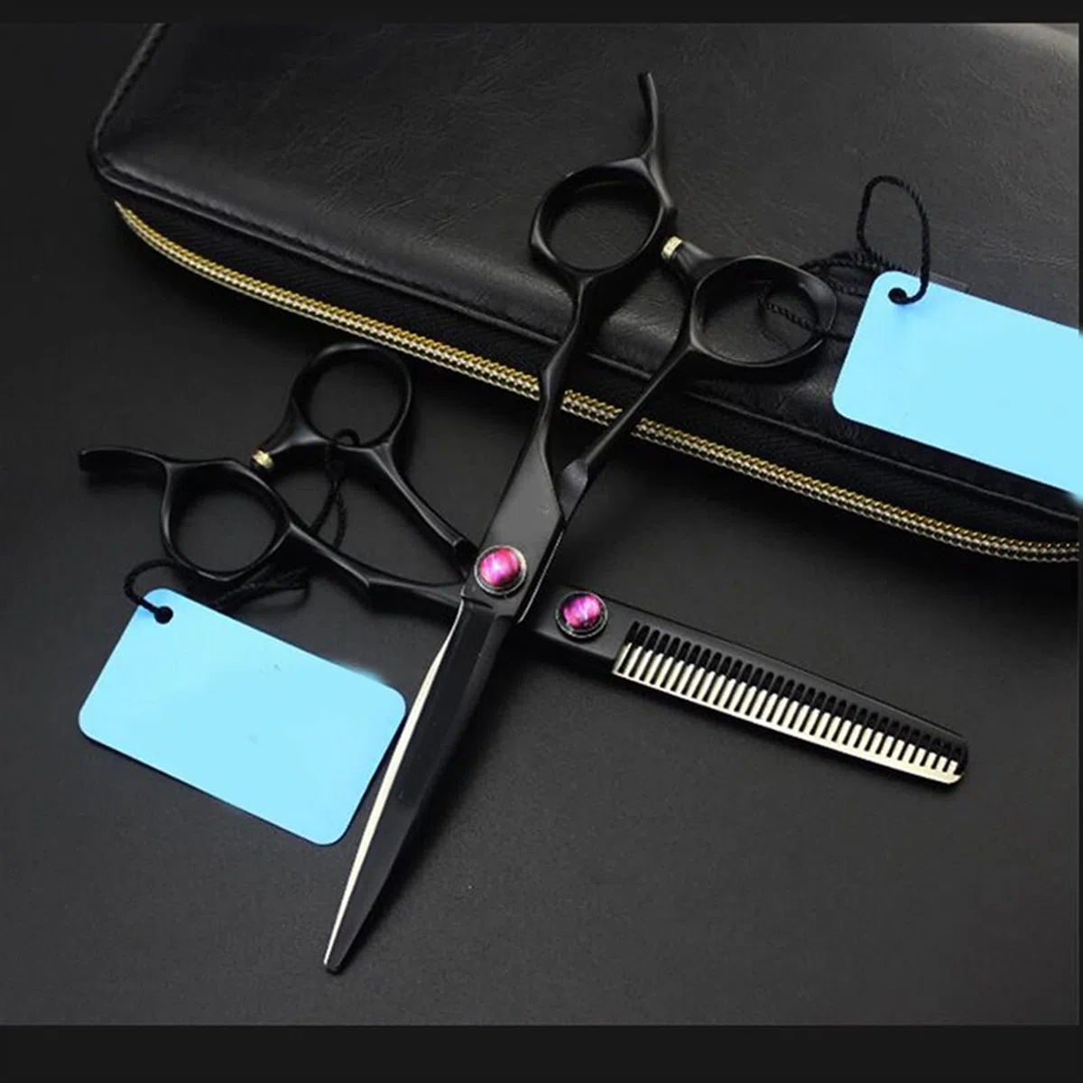 Kit de Coupe/amincissement des Cheveux Noirs avec étui Équipement de Salon de Coiffure Professionnel (Ensemble avec Sac)