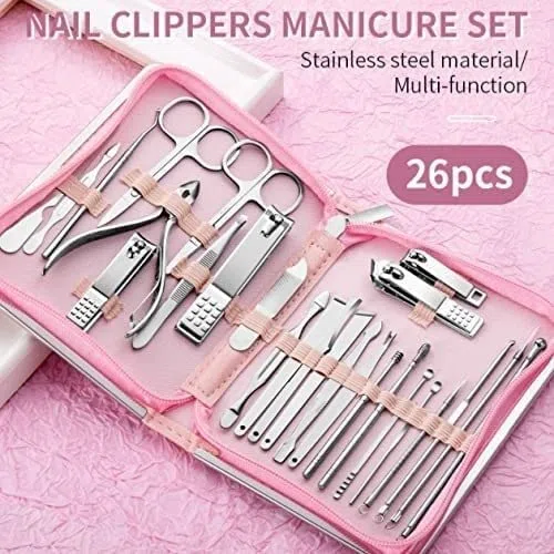 Ensemble de manucure pédicure kit de soin des pieds professionnel 26 pièces ensemble de manucure en acier inoxydable coupe-ongles pince à cuticules outil de soin de pédicure peau morte ciseaux netto