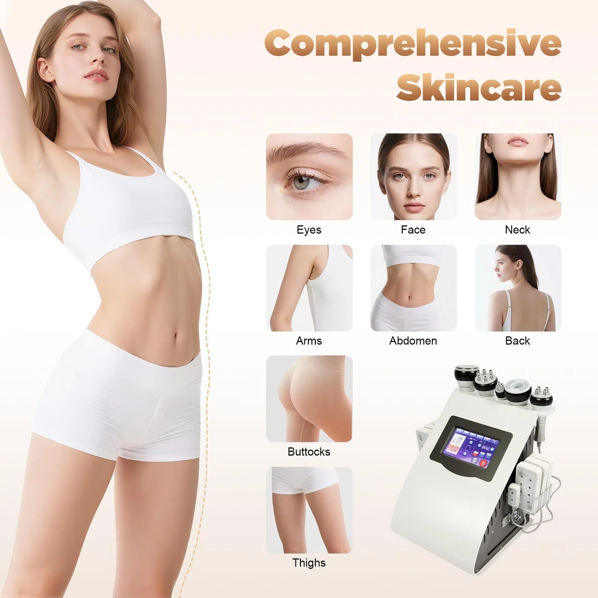 Appareil de massage multifonction - 100 W - Écran de 7" - Avec 5 embouts et 6 plaques laser - Appareil professionnel de soin de la peau - Écran tactile pour la maison, le salon, le visage et le corps